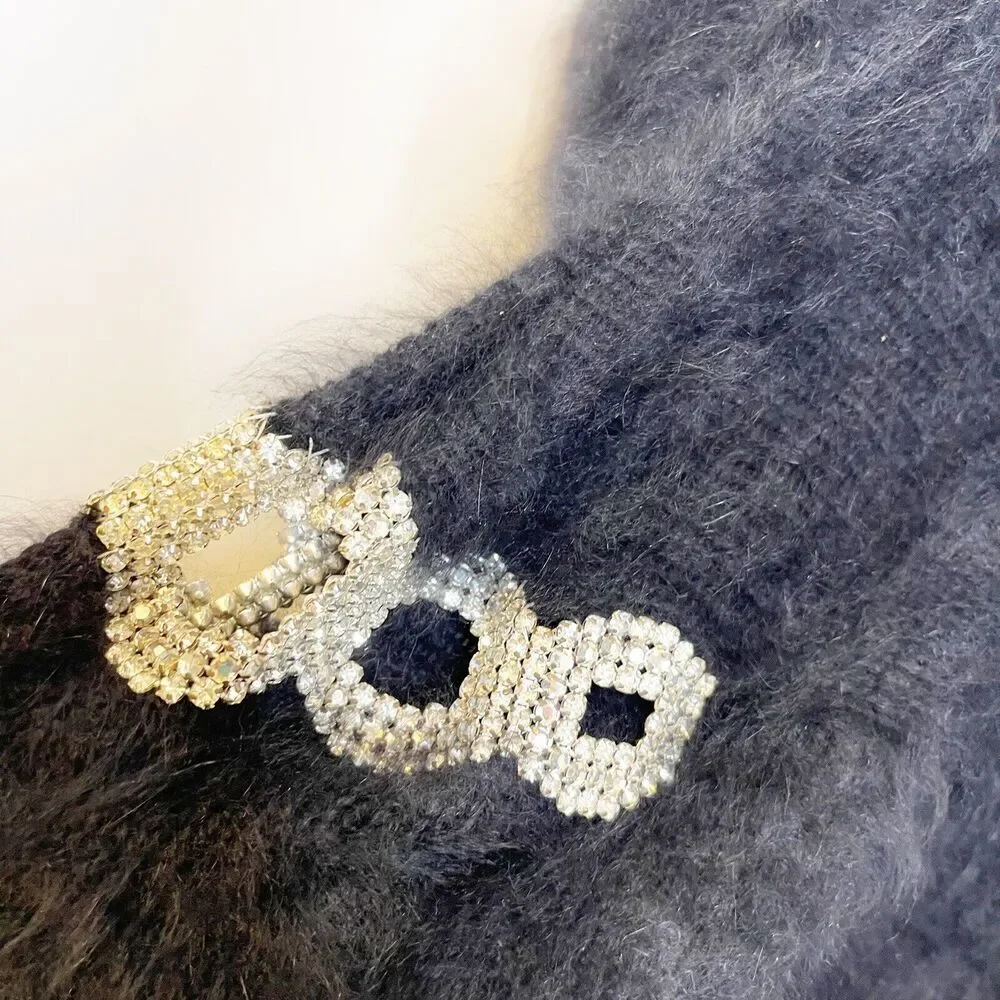 Vintage 90s M Medium Linda‎ Haddad Black Mohair Sweater Rhinestone Cut Out